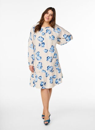 Zizzi Knelang kjole med lange ermer og A-linje snitt, Vanilje, Model image number 1