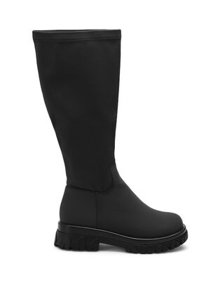Lange boots med stretch og bred passform, Black, Packshot image number 0