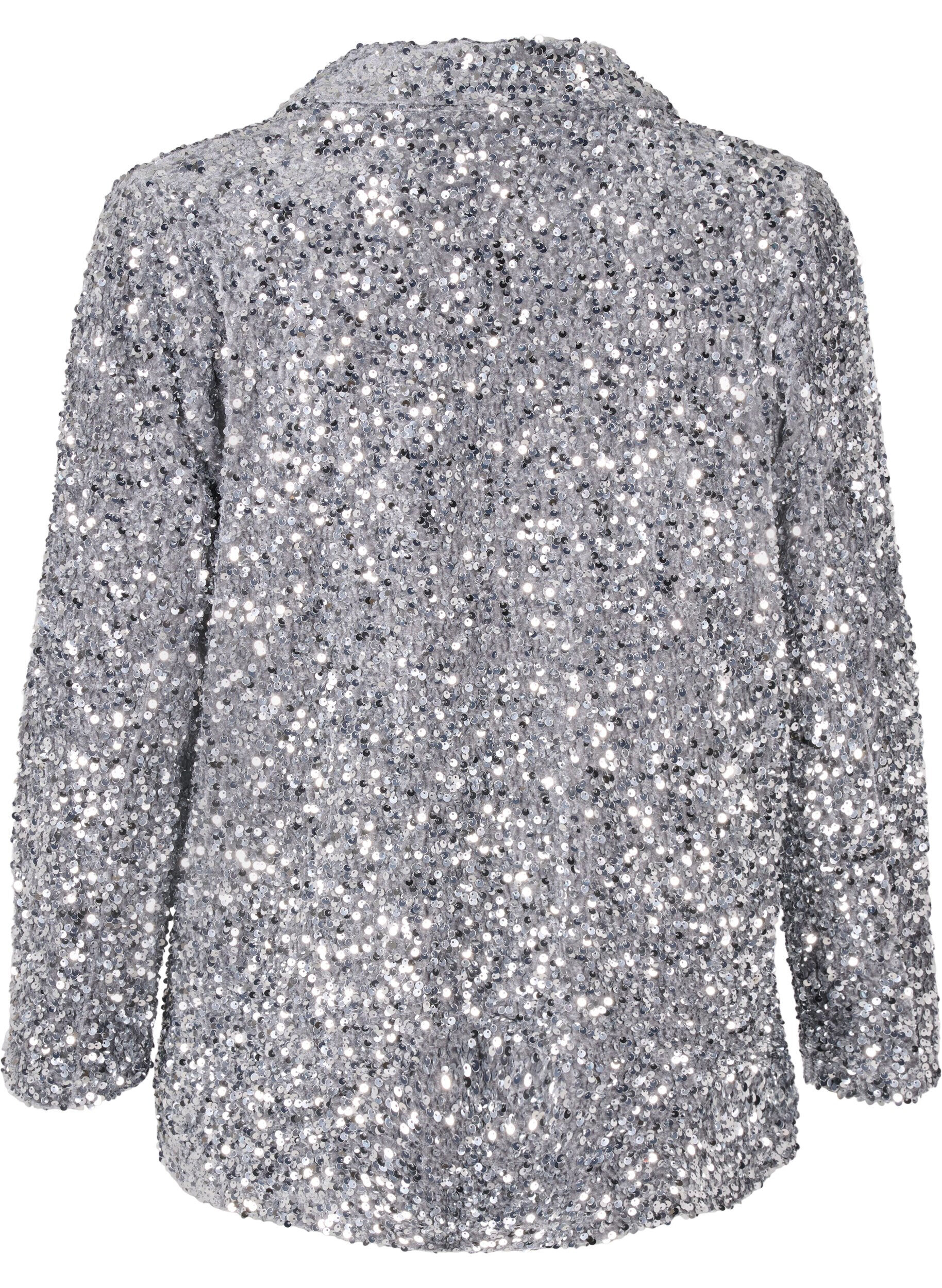 Zizzi Paljettblazer med lommer, Silver, Packshot image number 1