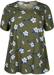 FLASH - Bluse med korte ermer og trykk, Olive Night Flower