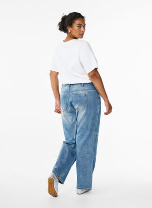 Zizzi Jeans med vide ben og sømdetaljer, Blue Denim, Model image number 1