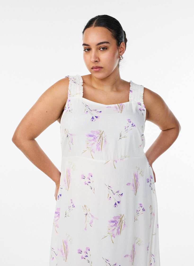 Sommerkjole med brede stropper, Hvit, Model image number 2