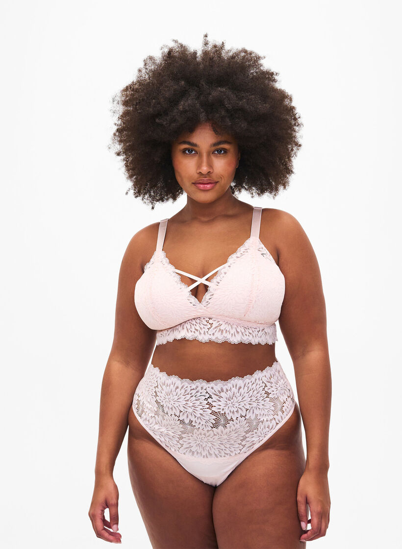 Bralette med snor og myk vattering, Peach Blush, Model image number 3