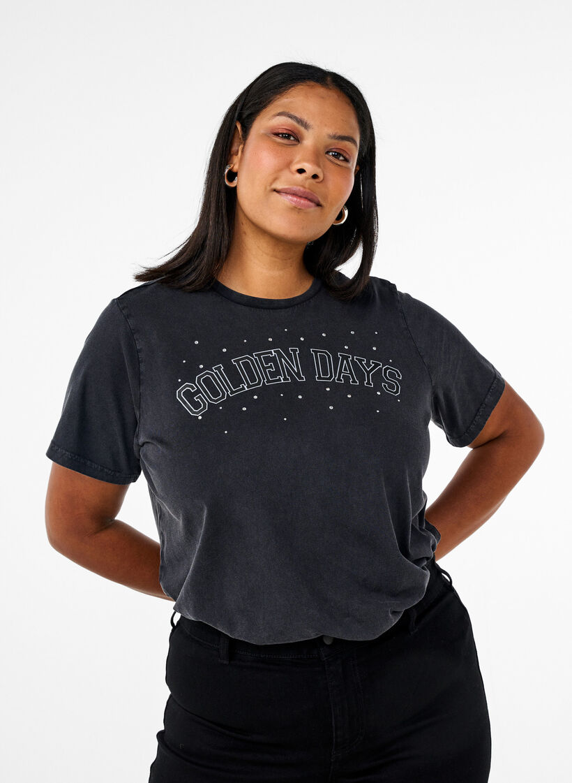 T-skjorte i organisk bomull med grafisk trykk, Grå, Model image number 0