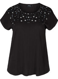 Kortermet T-skjorte i bomull med stjerner, Black STARS