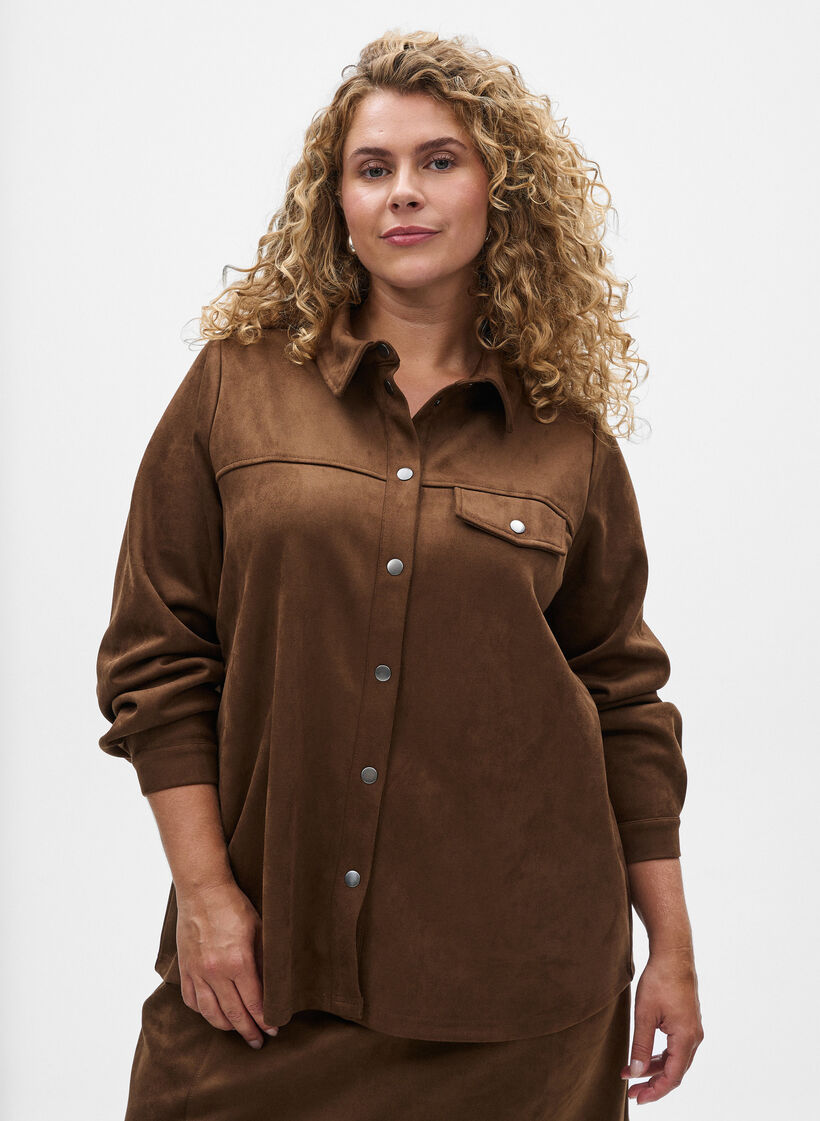 Imitert semsket skjorte, Brown Fake Suede , Model