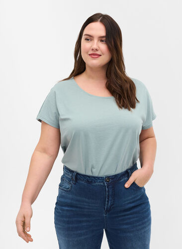 T-skjorte i bomullsmiks, Silver Blue, Model image number 0