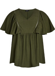 Bluse med korte volangermer, Kombu Green