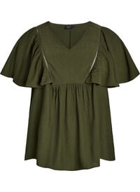 Bluse med korte volangermer, Grønn Bluse med korte volangermer