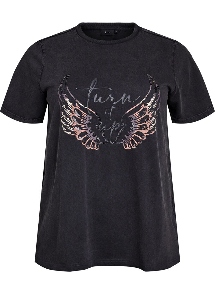 T-skjorte i økologisk bomull med statement-trykk, Grå, Packshot image number 0