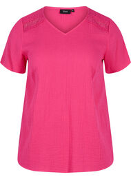 Kortermet bomullsbluse med blonder, Beetroot