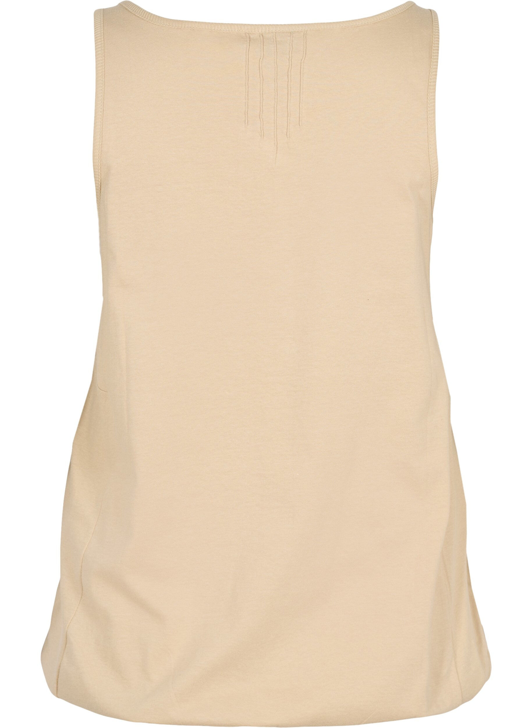 Zizzi Ensfarget topp i bomull med strikk i bunnen, Humus, Packshot image number 1