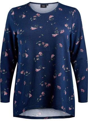 Zizzi Mønstret bluse med lange ermer, Blå, Packshot image number 0