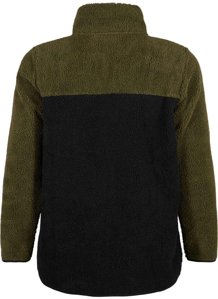 Teddy jakke med color block, Forest Night comb., Packshot image number 1