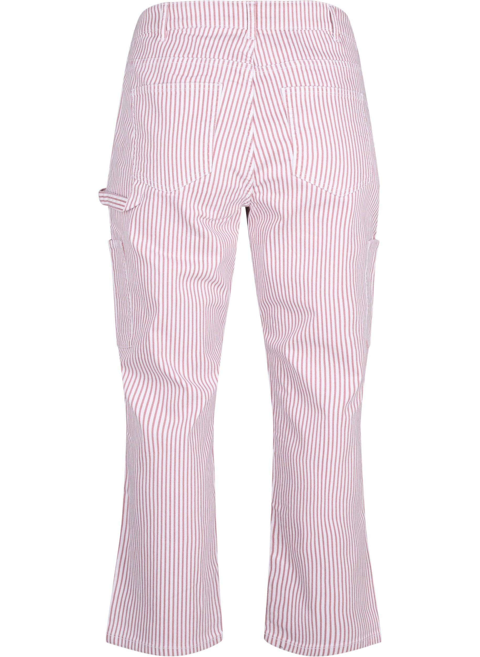 Zizzi Stripete cargojeans med rett passform, Rose White Stripe, Packshot image number 1
