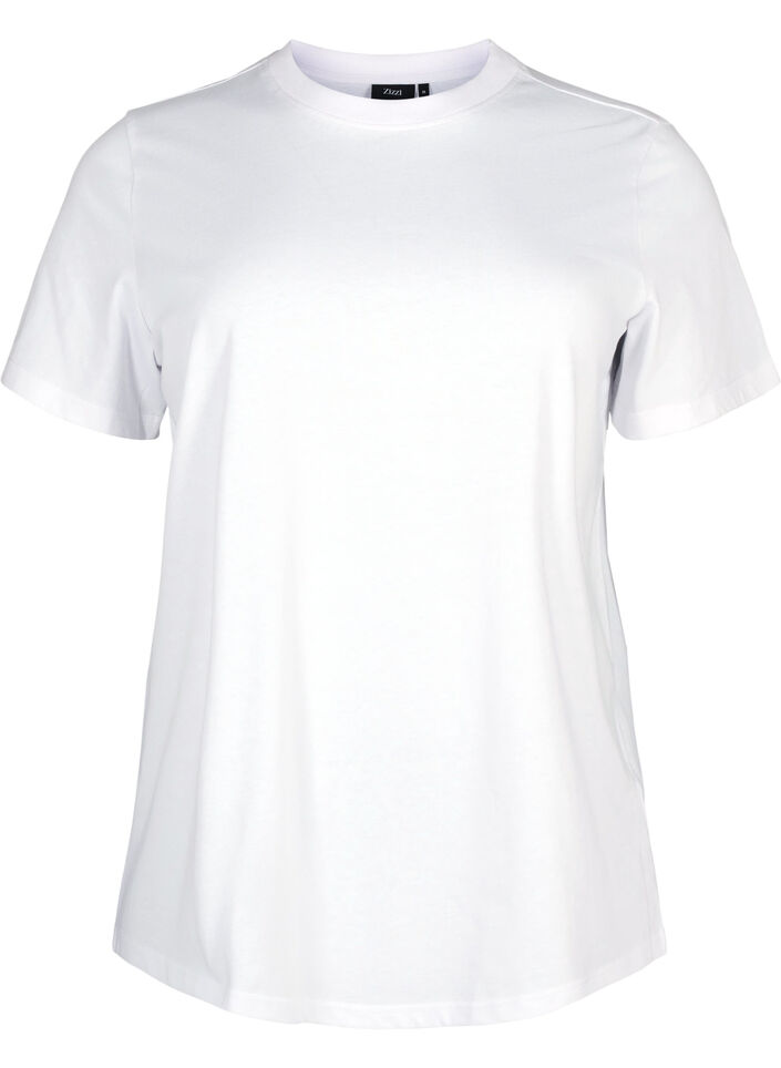 Basic T-skjorte i bomull med rund hals, Bright White, Packshot