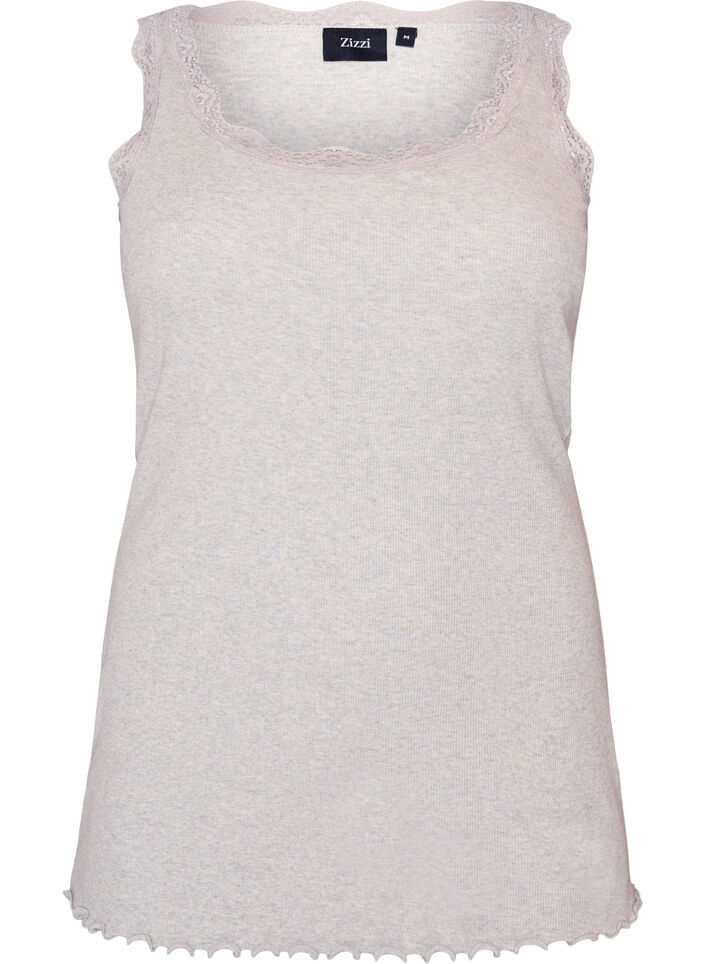 Ribbet topp med blondedetalj, Gr&aring;, Packshot image number 0
