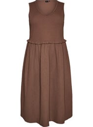 Ermel&oslash;s bomullskjole med ribb og musselin, Brun