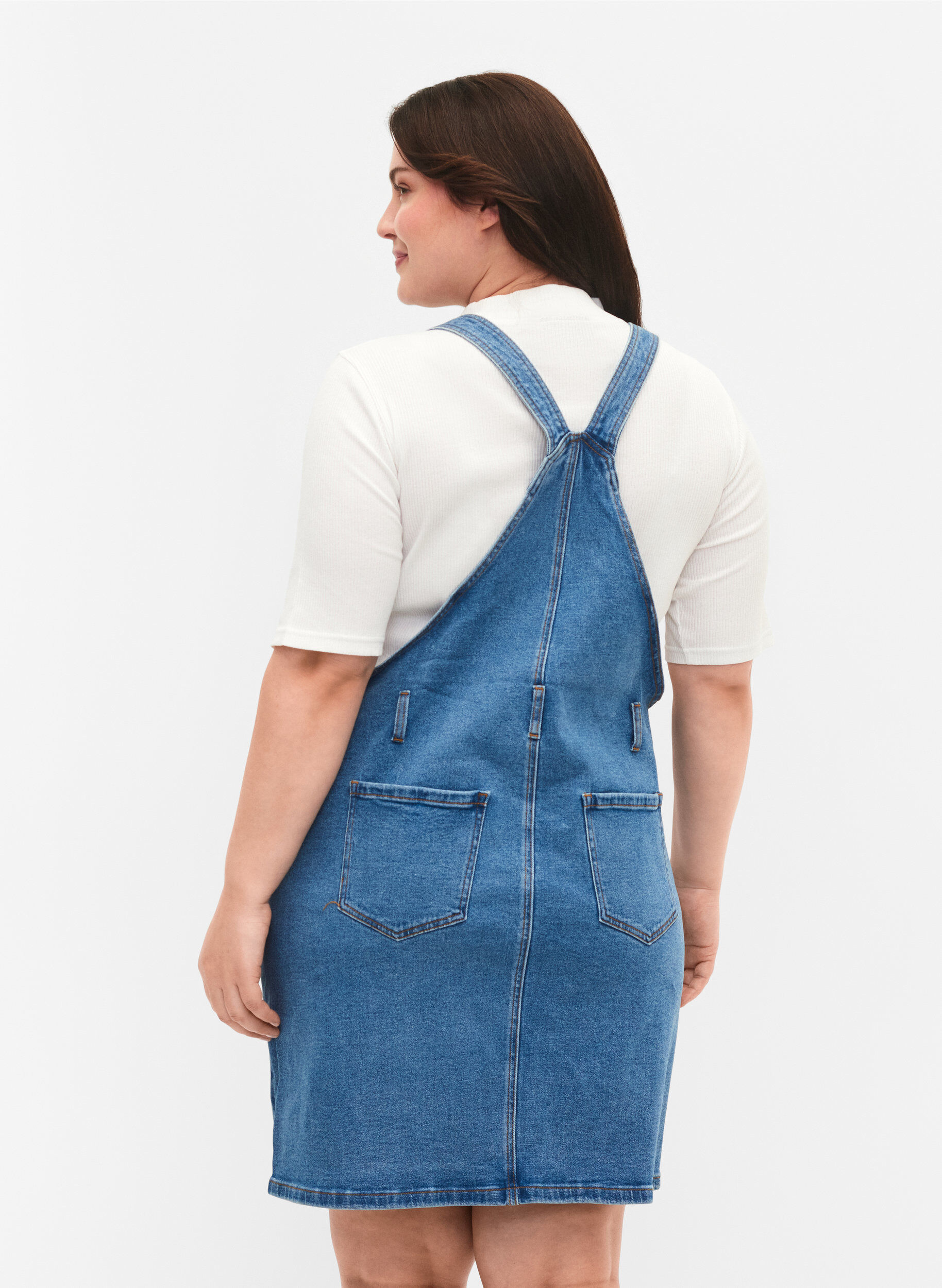 Zizzi Denim Dungarees kjole, Bl&aring;, Model image number 2