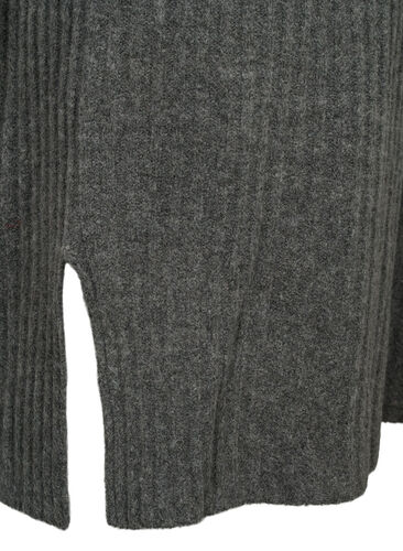 Ribbestrikket kjole med høy hals, Dark Grey Melange, Packshot image number 3