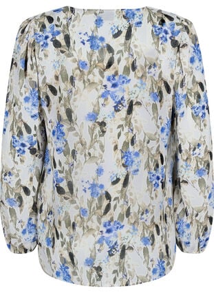Mønstrete bluse med lange ermer, Blue Flower AOP, Packshot image number 1