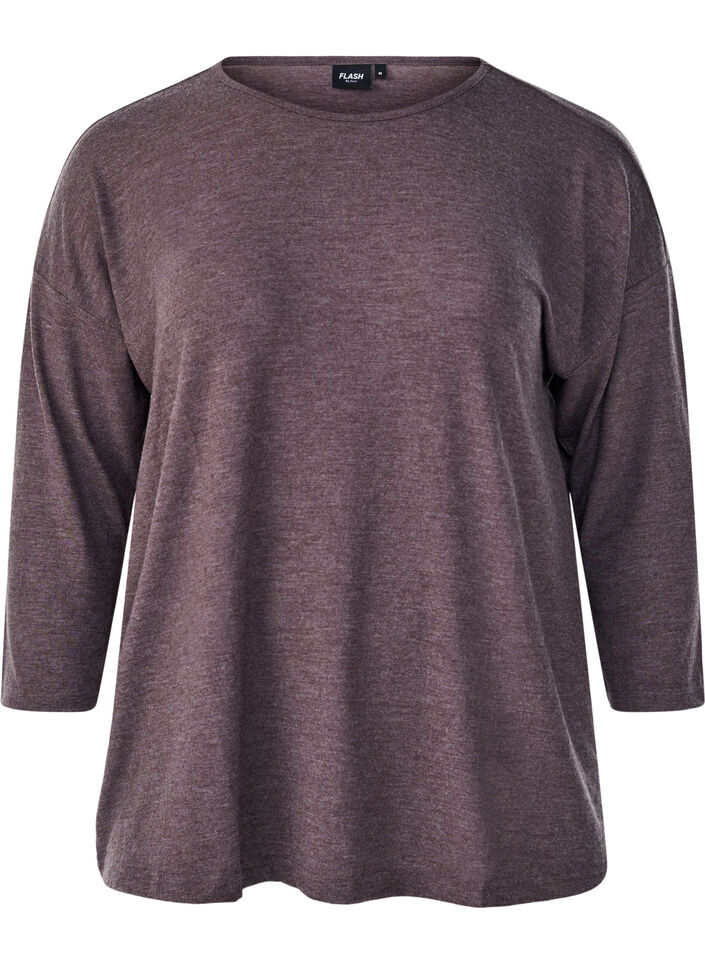 Jersey bluse med 3/4 ermer, Brun, Packshot image number 0