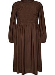 Midikjole i viskose med smocking, Brun