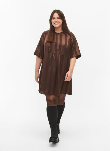 A-lineskåret kjole med striper og halvlange ermer, Chestnut, Model image number 2
