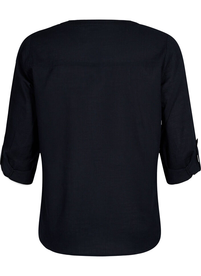 Bomullsbluse med V-hals, Black, Packshot image number 1