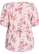 Bluse med blomsterprint, korte ermer og smocket midje, Rosa, Packshot image number 1