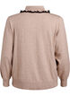 Strikkebluse med krage og kontrastvolang, Beige, Packshot image number 1