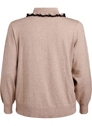 Zizzi Strikkebluse med kruset polokrage, Beige, Packshot image number 1