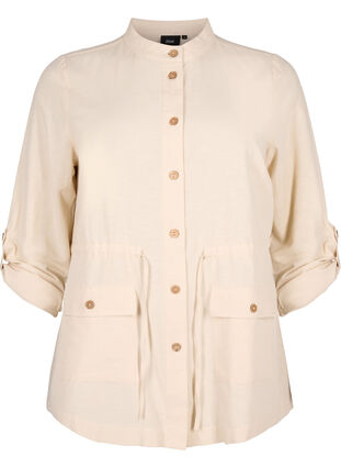 Skjorte i linblanding med lommer, Sandshell, Packshot image number 0