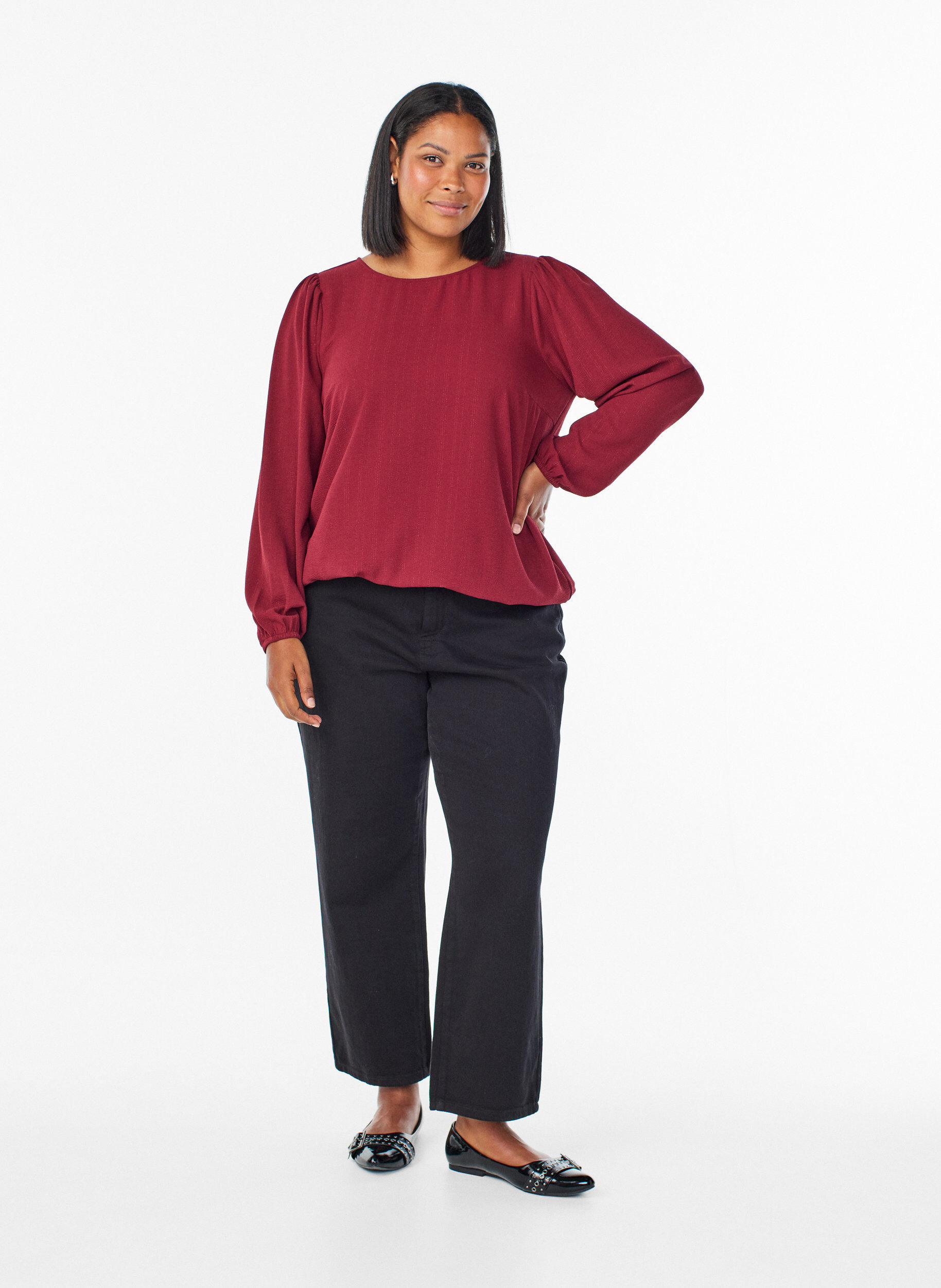 ZizziBluse med glitter, M&oslash;rk Bordeaux, Model image number 1