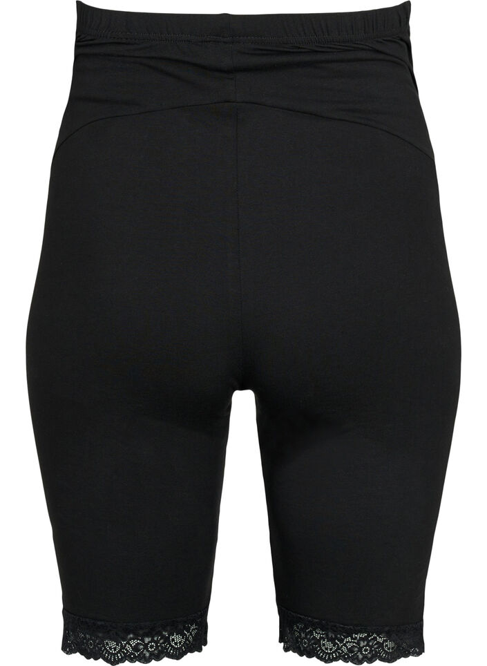 Sykkelshorts til gravide med blondekant, Black, Packshot image number 1