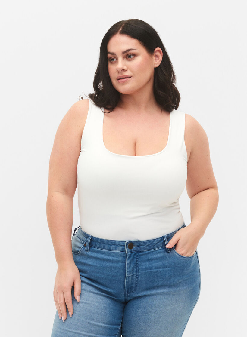 Vendbar topp i stretch, Bright White, Model image number 0