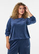 Velourbluse med brodert tekst, Bl&aring;, Model image number 0