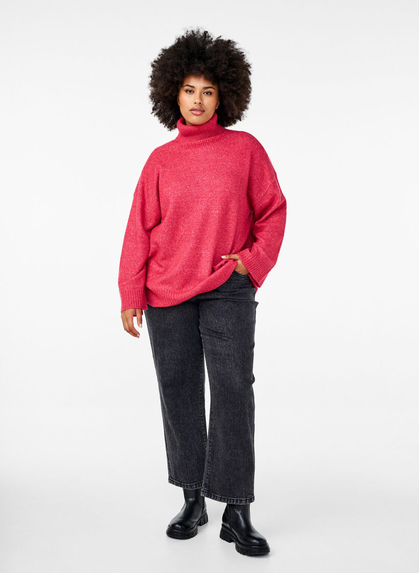Strikket høyhalset bluse, Virtual Pink Mel., Model image number 2