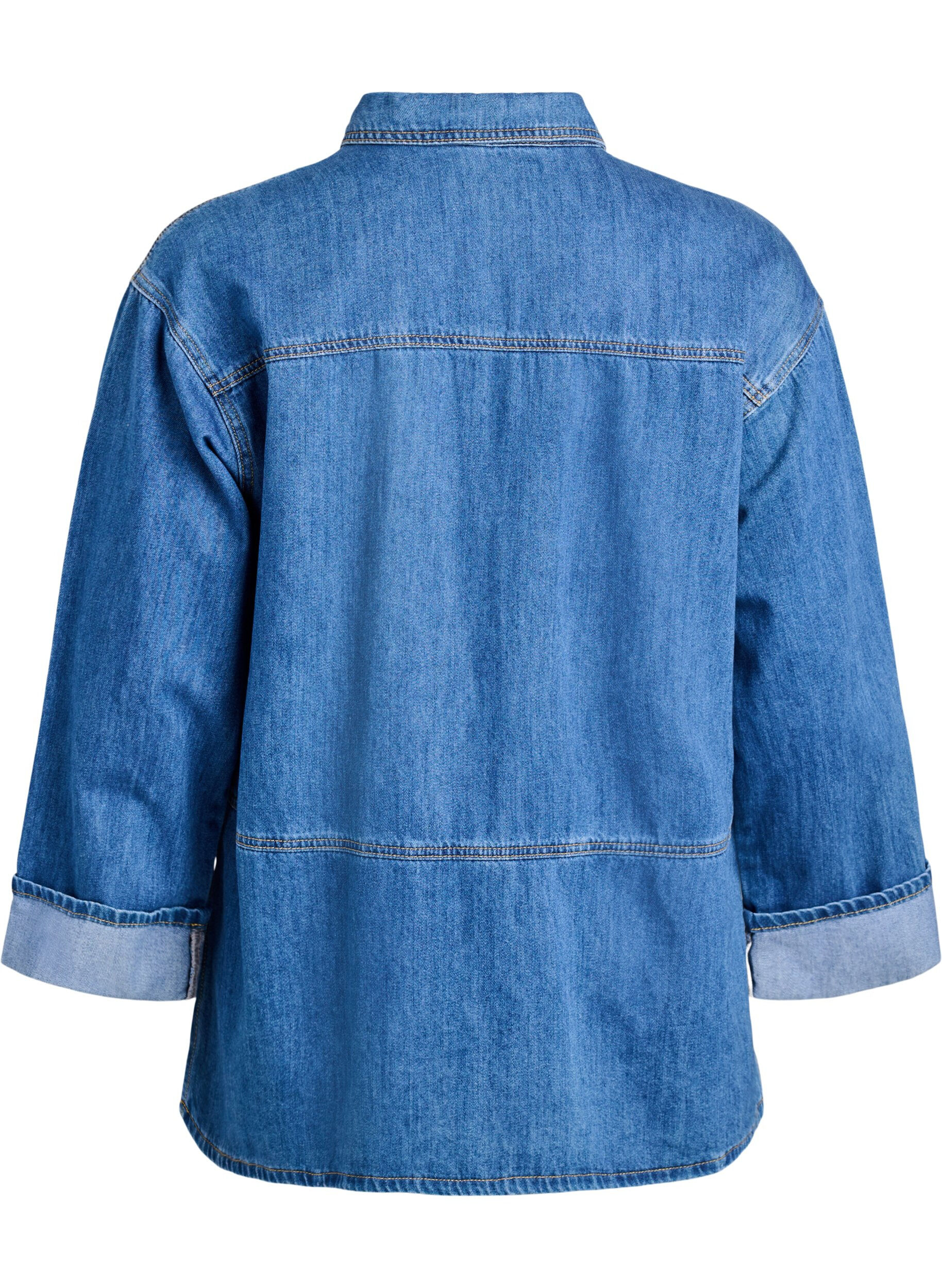 Zizzi Loose fit denim bluse med krage og knappelist, Bl&aring;, Packshot image number 1