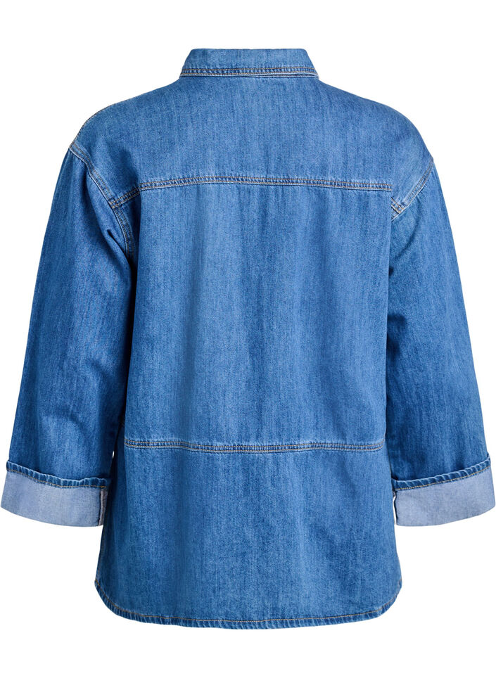 Loose fit denim bluse med krage og knappelist, Bl&aring;, Packshot image number 1