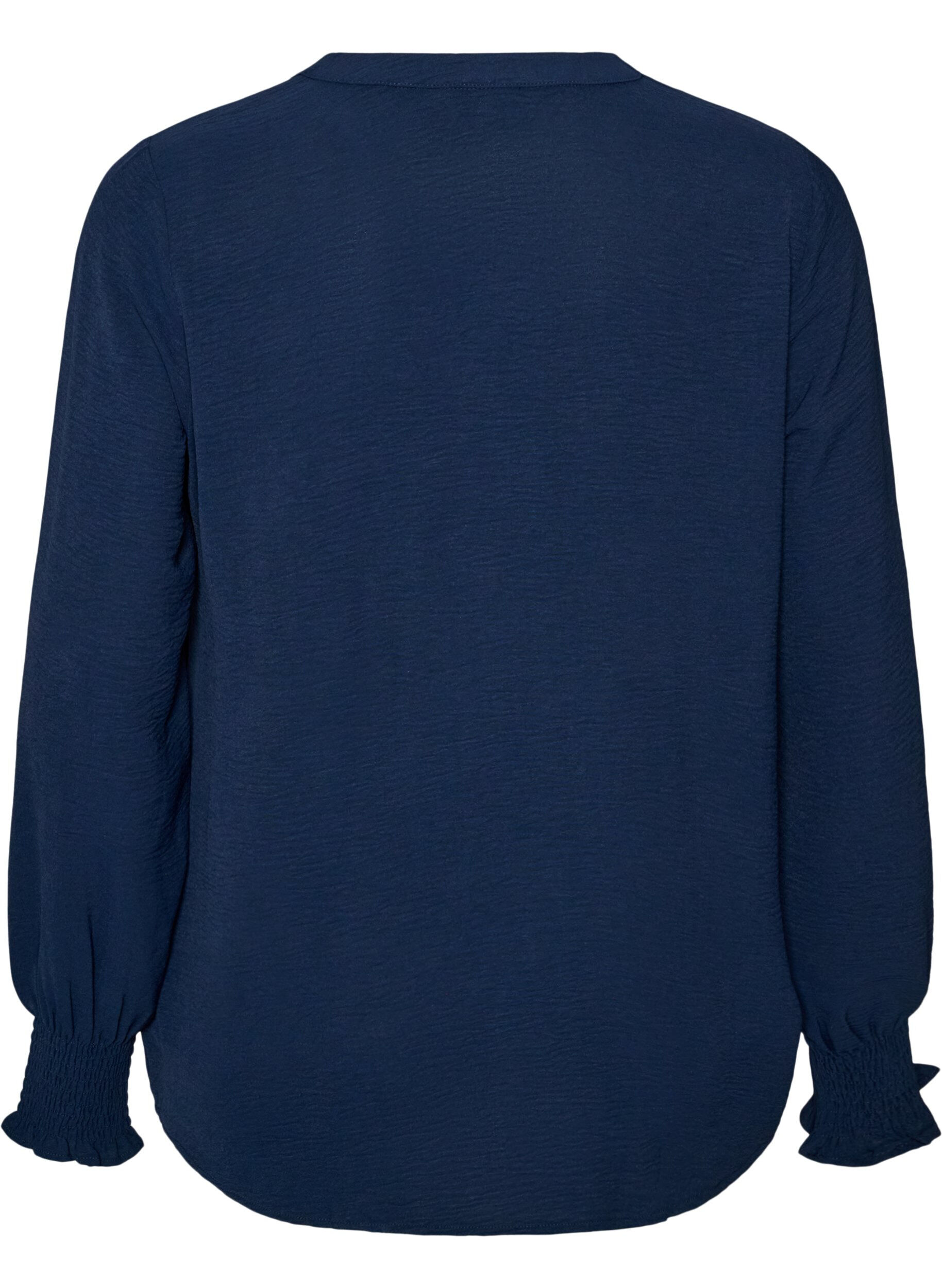 ZizziBluse med smockmansjetter og V-hals, Bl&aring;, Packshot image number 1