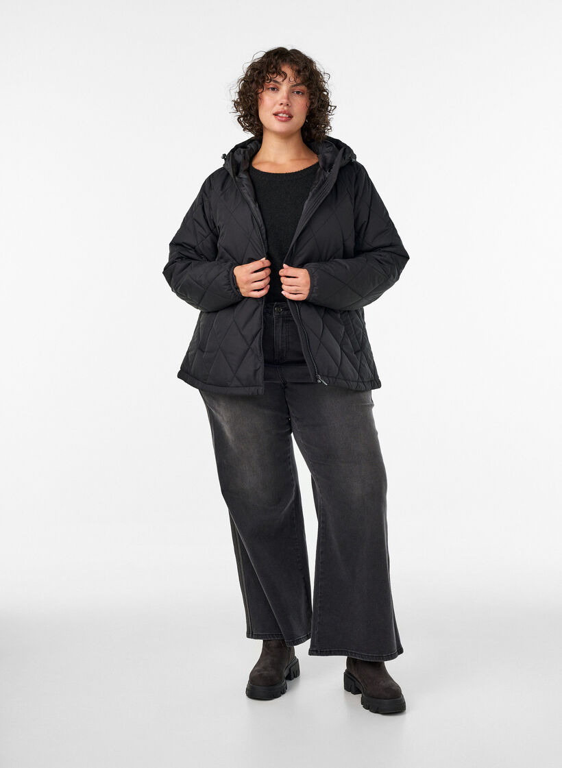 Lett vattert jakke med diamantquilt, Svart, Model image number 1