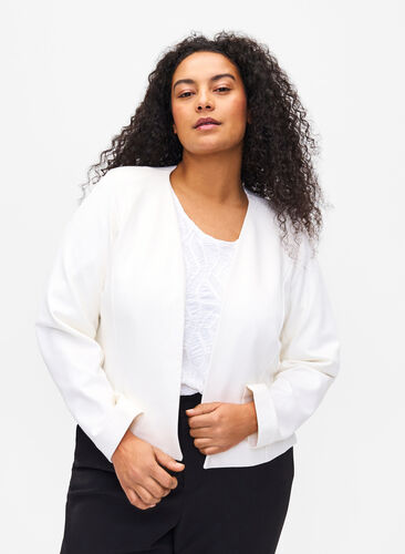 Zizzi Kort blazer uten lukking, Cloud Dancer, Model image number 0