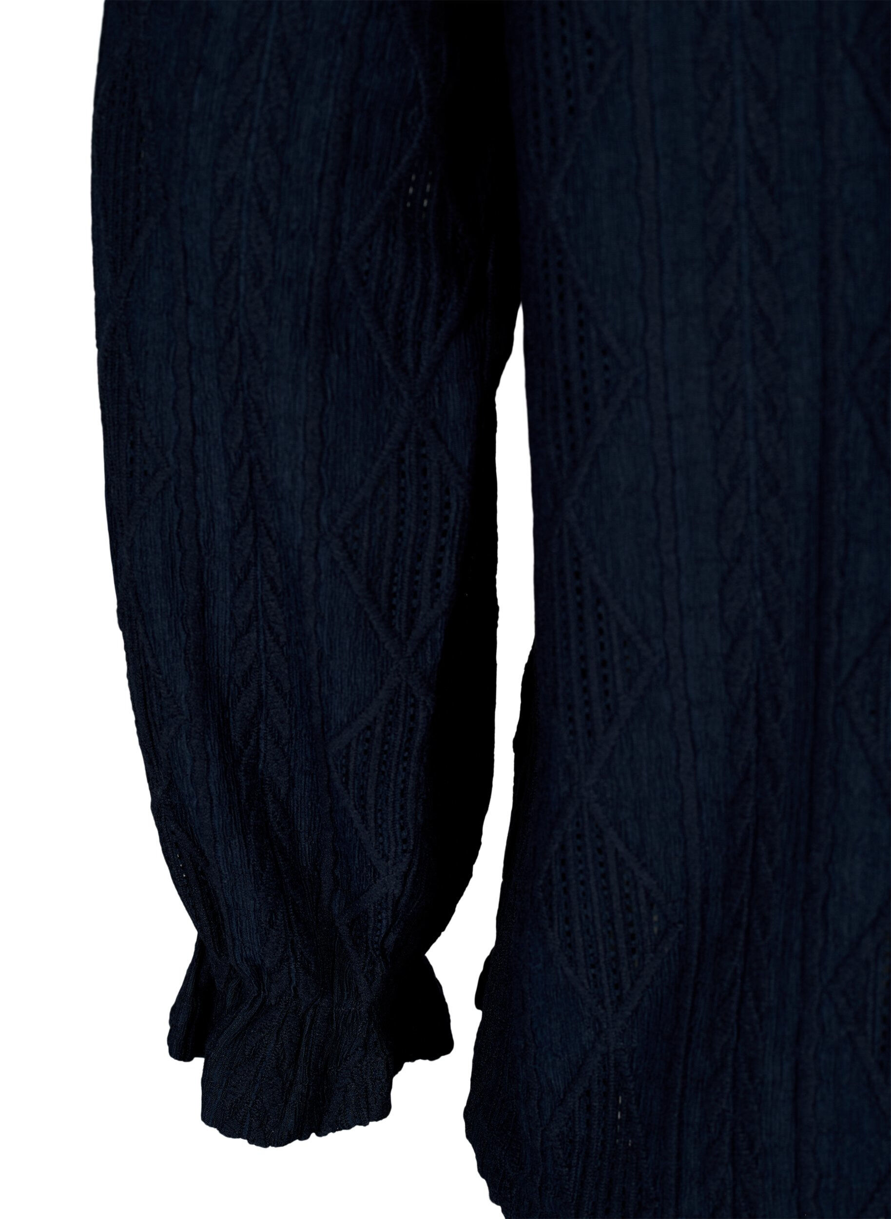 Zizzi Bluse med volanger og tone-i-tone-m&oslash;nster, Night Sky, Packshot image number 3