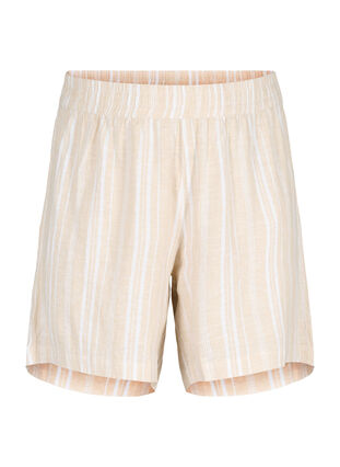 Stripete shorts i en blanding av lin og viskose, Beige White Stripe, Packshot image number 0