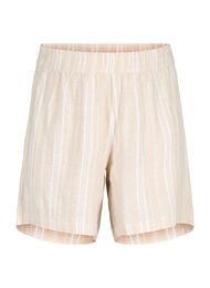 Stripete shorts i en blanding av lin og viskose, Beige White Stripe