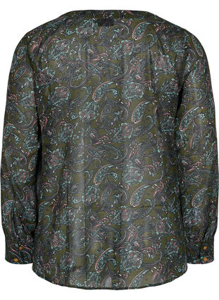 Skjorte med V-hals og paisleymønster, Green Paisley AOP, Packshot image number 1