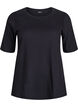 Ribbestrikket jerseybluse med korte ermer, Svart, Packshot image number 0
