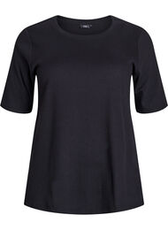 Ribbestrikket jerseybluse med korte ermer, Svart