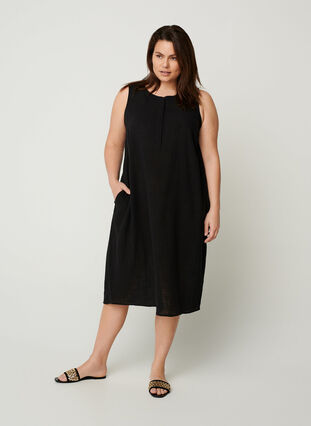 Ermeløs kjole i bomull, Black, Model image number 3